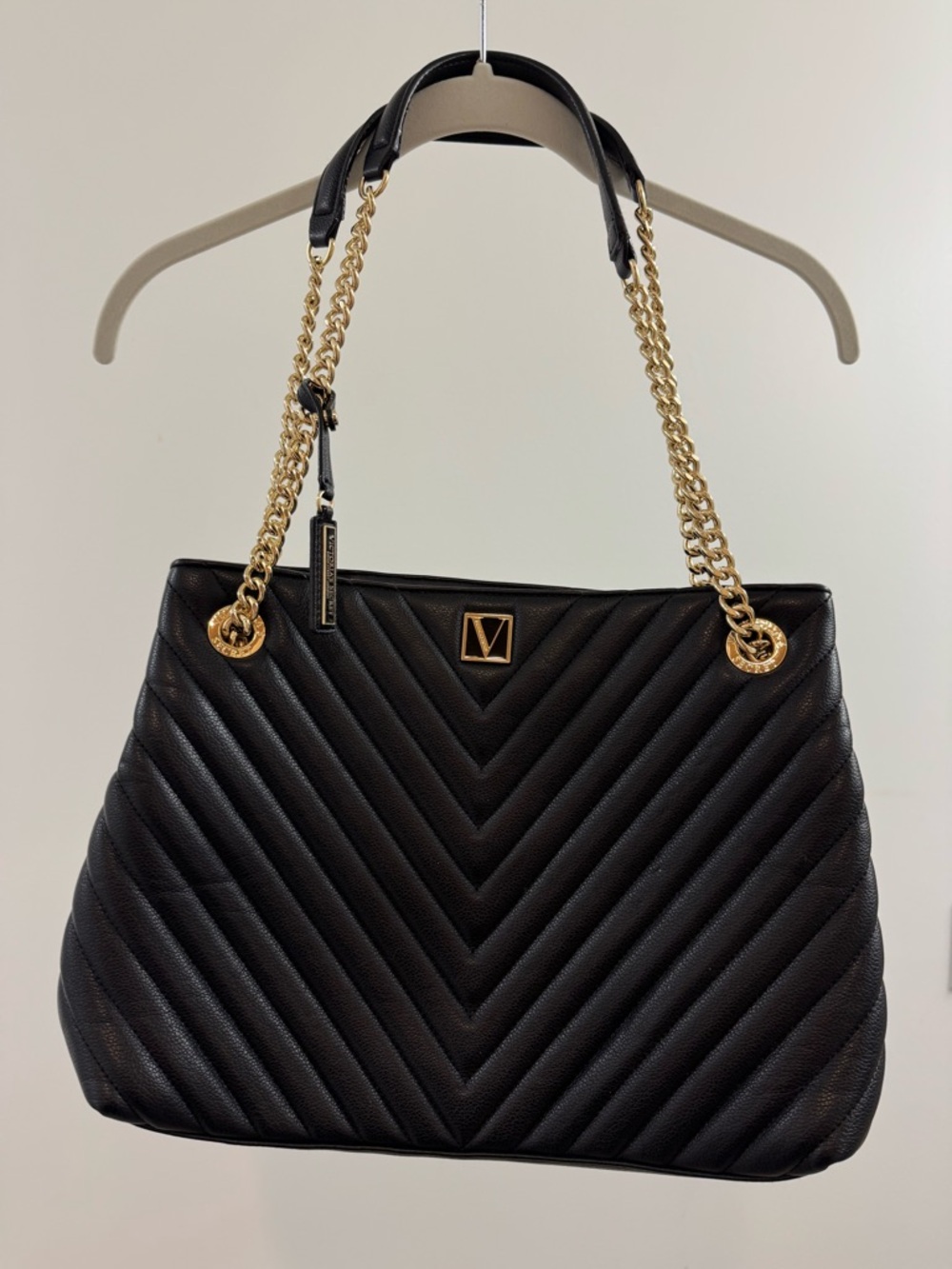 Victoria's Secret Black Quilted Shoulder Bag with Gold Chain